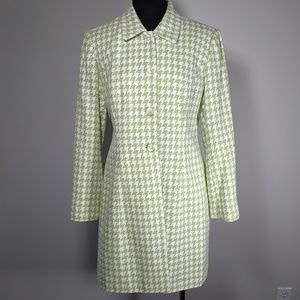 Donna Rae Green Houndstooth Knee Length Coat Sz 12